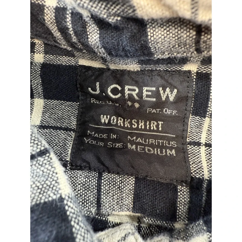 J Crew Shirt Mens Medium Blue White Plaid Flannel Workshirt Button Up Cotton‎
